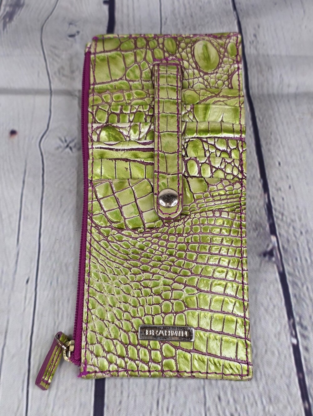 Brahmin Credit Card Wallet Limeade Ombre Melbourne Genuine Leather